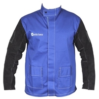 2XL Weldclass Welding Jacket - BLUE FR with Leather Sleeves