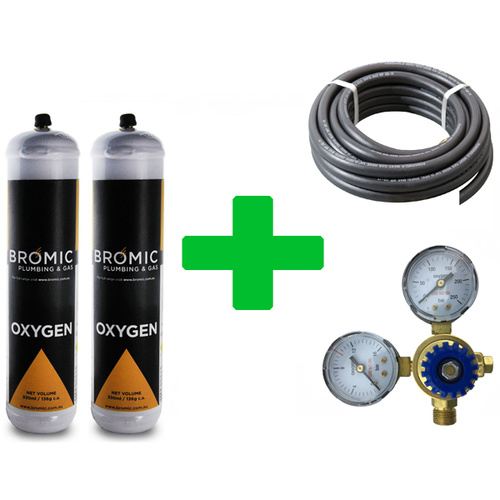 Bromic Disposable Gas Bottle - Pure Oxygen 2 x 1 litre Bottle Combo - Made in Italy