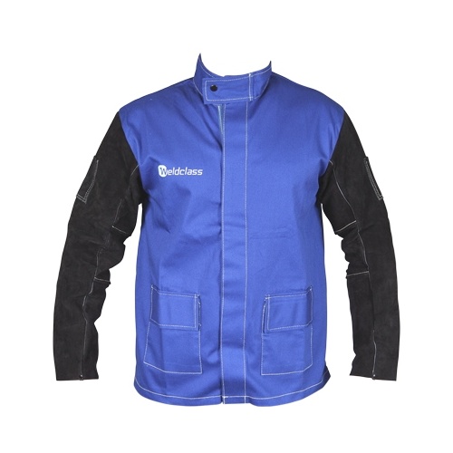 2XL Weldclass Welding Jacket - BLUE FR with Leather Sleeves