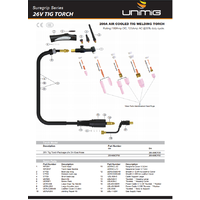 UNIMIG SR-26 4m Scratch start / Lift start TIG Torch with Valve - Dinse 10-25 - WP26