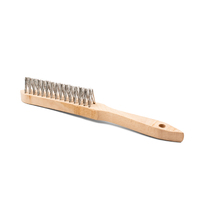 V Shaped Scratch Brush - Stainless Steel - Wooden Handle 3 Row - 12 Pack