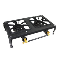 Cast Iron Dual Burner Gas Stove LPG Cooker BBQ with Hose & Regulator