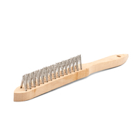 V Shaped Scratch Brush - Stainless Steel - Wooden Handle 3 Row - 12 Pack