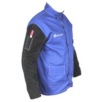 Medium Weldclass Welding Jacket - BLUE FR with Leather Sleeves