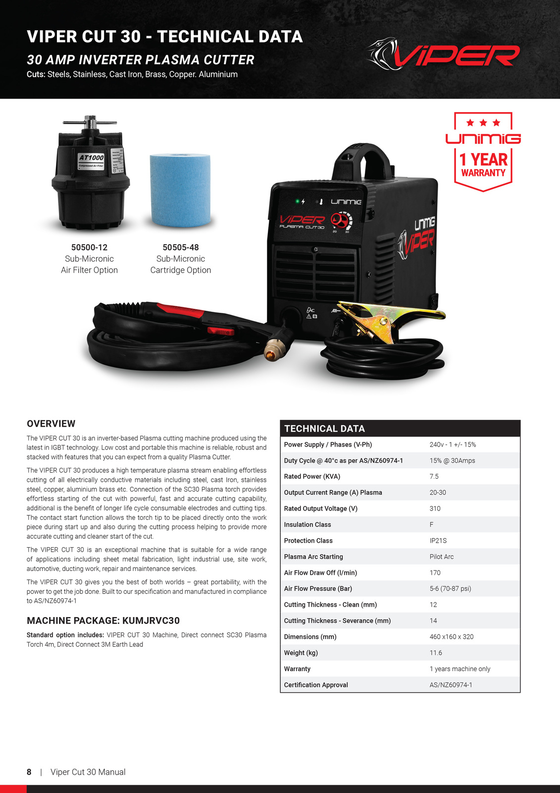 UNIMIG Viper Inverter Cut 30 Plasma Cutter KUPJRVC30