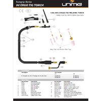 UNIMIG SR-9 Scratch start / Lift start TIG Torch 4m Dinse 10-25 WP9