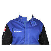 Large Weldclass Welding Jacket - BLUE FR with Leather Sleeves