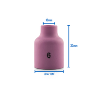WP-17 | 18 | 26 TIG Ceramic Cup / Nozzle STUBBY #6 Gas Lens - 2 Each