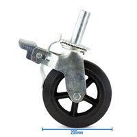 200mm (8"x2") Rubber Coated Castors for 2 Ton Pipe Stand 900 lbs (410kg) Load Rating - 1 Each 