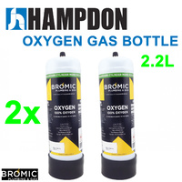 2 x Bromic 2.2 litre Disposable Oxygen Gas Bottle - 12mm Thread