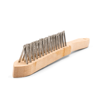 V Shaped Scratch Brush - Stainless Steel - Wooden Handle 3 Row - 12 Pack