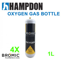 4 x Bromic 1 Litre Disposable Oxygen Gas Bottle - 12mm Thread 400300 - Made in Italy