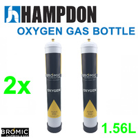 2 x Bromic 1.56 litre Disposable Oxygen Gas Bottle - 12mm Thread 400300 - Made in Italy