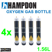 4 x Bromic 1.56 litre Disposable Oxygen Gas Bottle - 12mm Thread 400300 - Made in Italy