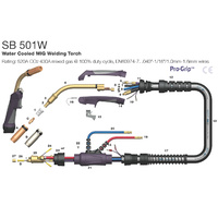 520 Amp 4 Meter Water Cooled MIG Gun / Torch - Binzel Style - Euro - MB501