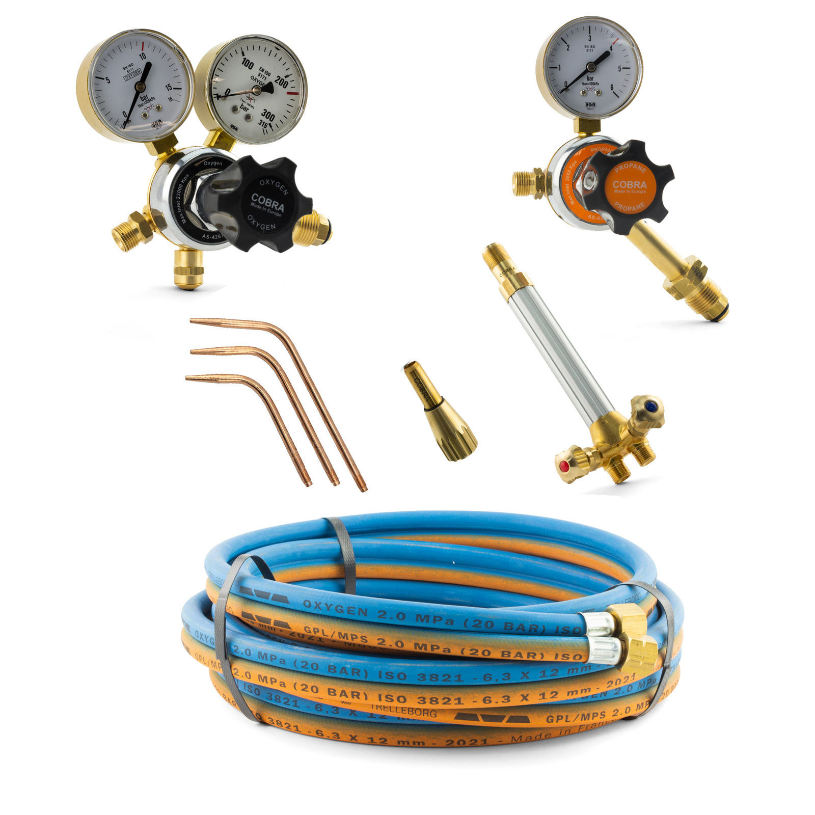 Brazing Equipment Oxygen and LPG Brazing Kit - 5m Twin Hose - 3 Tips - Comet - OXY