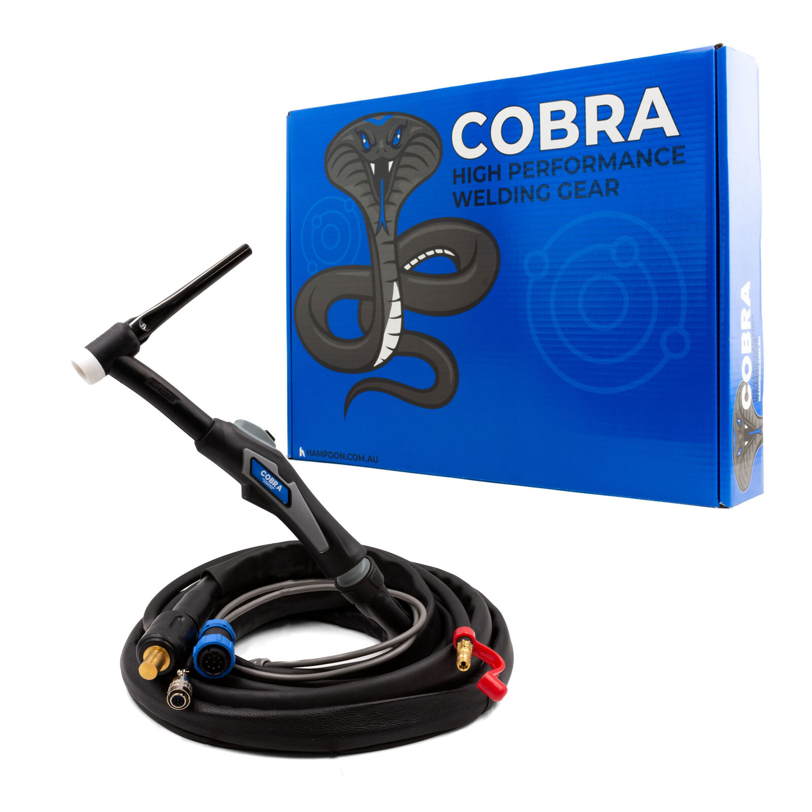 SÜA 150 Amp Air-Cooled TIG Torch (17 Series) - 25 Ft SÜAFlex Cable, Inline Gas Dinse 35-70 Connector, For Welders With Gas Solenoid