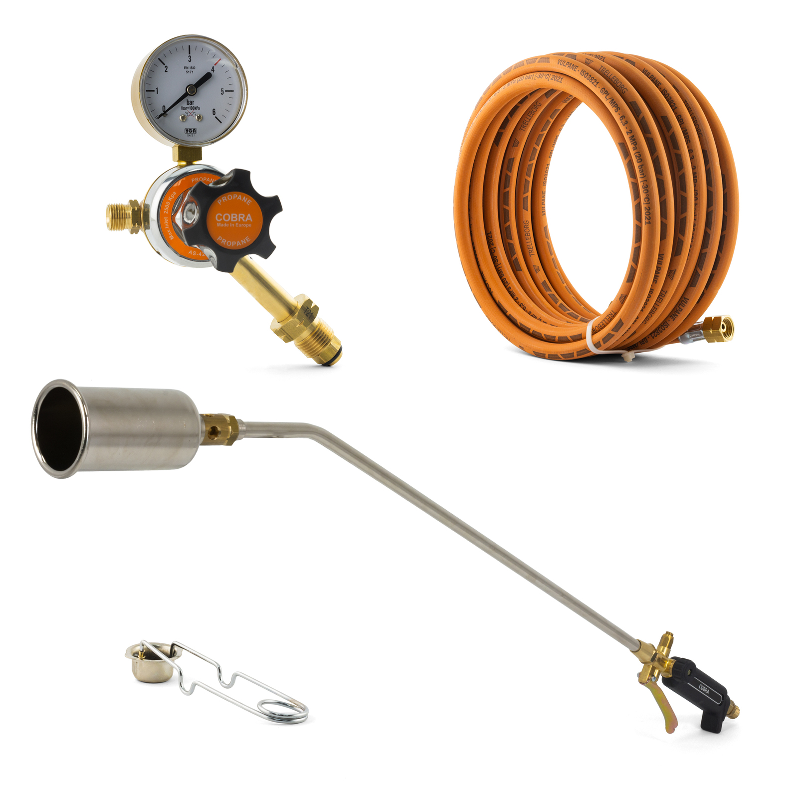 COBRA Industrial 1m Weed Burner LPG Regulator 6m Hose Made in Europe
