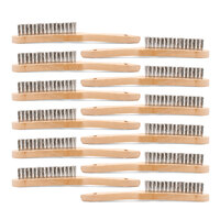 V Shaped Scratch Brush - Stainless Steel - Wooden Handle 3 Row - 12 Pack