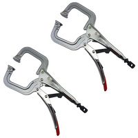 2 x Strong Hand Locking C-Clamp Pliers 280mm Long with Swivel Pad Ends 