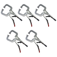 5 x Strong Hand Locking C-Clamp Pliers 280mm Long with Swivel Pad Ends