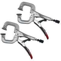 2 x Strong Hand Locking C-Clamp Pliers 165mm Long with Swivel Pad Ends