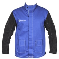 3XL Weldclass Welding Jacket - BLUE FR with Leather Sleeves