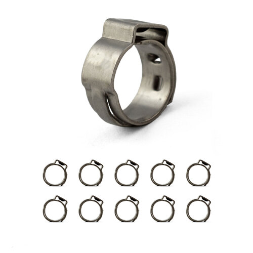 Oetiker style Stainless Single Ear Clamps - Stepless - 7.8mm-9.5mm - 10 Pack
