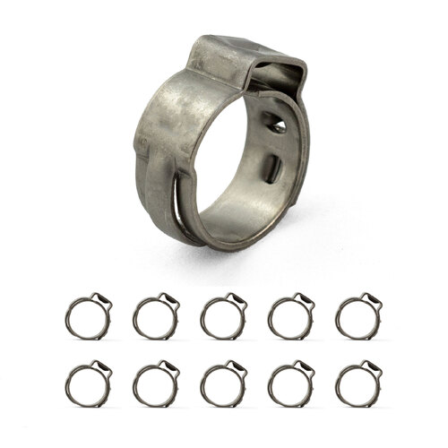 Oetiker style Stainless Single Ear Clamps - Stepless - 8.3mm-10mm - 10 Pack
