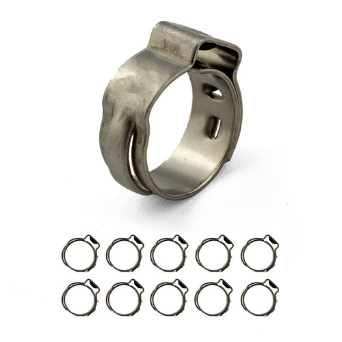 Oetiker style Stainless Single Ear Clamps - Stepless - 8.8mm - 10.5mm - 10 Pack