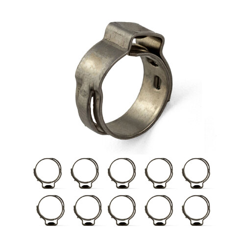 Oetiker style Stainless Single Ear Clamps - Stepless - 9.6mm-11.3mm - 10 Pack