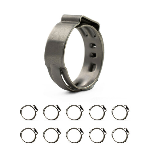 Oetiker style Stainless Single Ear Clamps - Stepless - 10.8-13.3mm - 10 Each