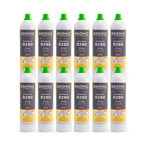 12x Bromic R290 Propane Disposable Refrigerant Gas Cylinder - 370g