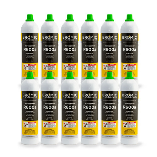 12x Bromic R600a Isobutane Disposable Refrigerant Gas Cylinder - 420g