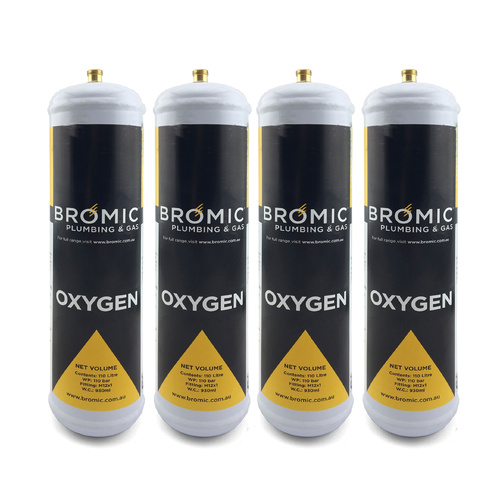 4 x Bromic 1 Litre Disposable Oxygen Gas Bottle - 12mm Thread 400300 - Made in Italy