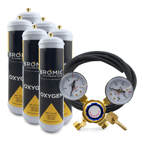 Bromic Disposable Gas Bottle - Pure Oxygen 6 x 1 litre Bottle Combo - Made in Italy
