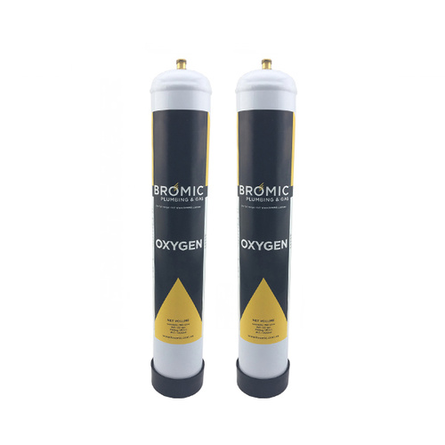 2 x Bromic 1.56 litre Disposable Oxygen Gas Bottle - 12mm Thread 400300 - Made in Italy