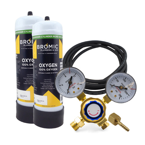 Bromic Disposable Gas Bottle - Pure Oxygen 2 x 2.2 litre Bottle Combo
