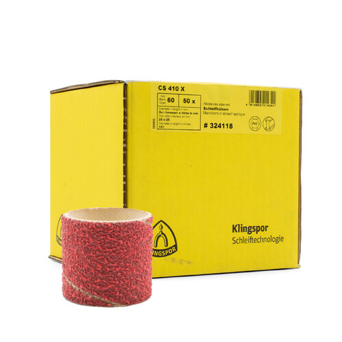 Klingspor 60 Grit CS 410 X 25mm x 25mm Spiral Bands for Stainless Steel - 50 Each