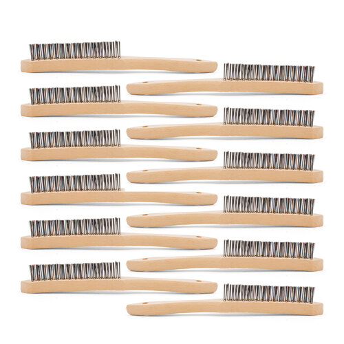 V Shaped Scratch Brush - Carbon Steel - Wooden Handle 3 Row - 12 Pack