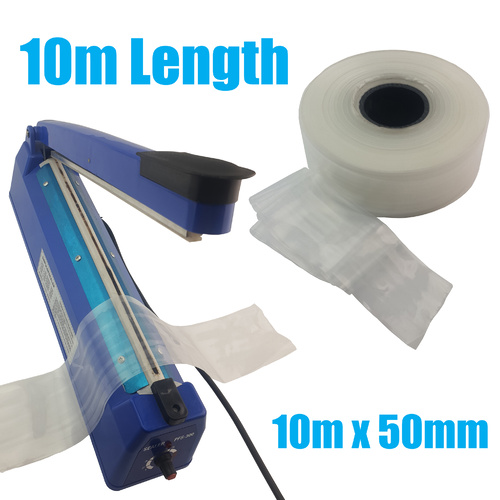 10m Heat Seal Shrink Poly Tubing 50mm x 50um Heat Sealers 10 Meters