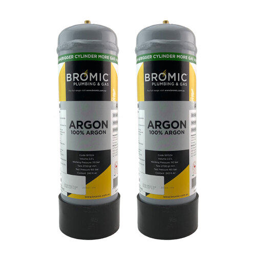 2x Disposable Gas Bottles - PURE Argon - 2.2 Litre