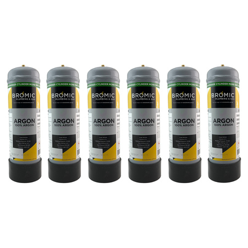 6 x Disposable Gas Bottle - Pure Argon - 2.2 Litre