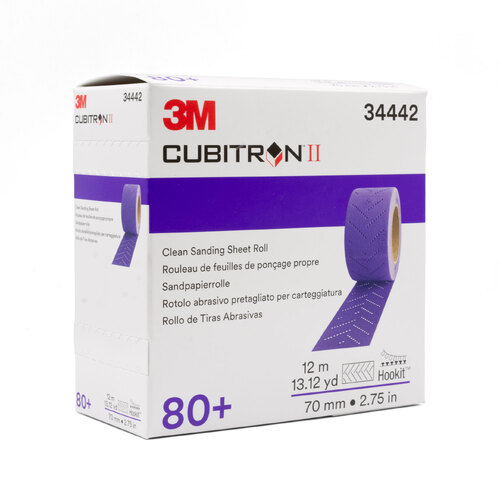3M 34442 Hookit Purple Clean Sanding Sheet Roll 3" 80+ Grit Cubitron 2 II 70mm x 12m