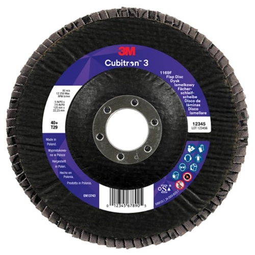 3M Cubitron 3 125mm 5" 1169F 40 Grit Flap Disc - 100 Each