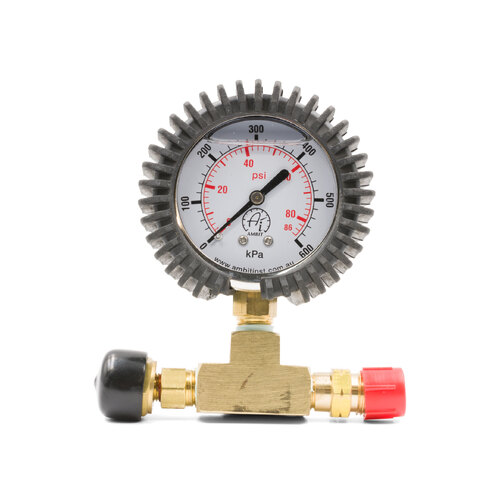 LPG Inline Torch Check Gauge - 0-6 bar liquid filled with boot to suit Rail Heating torch