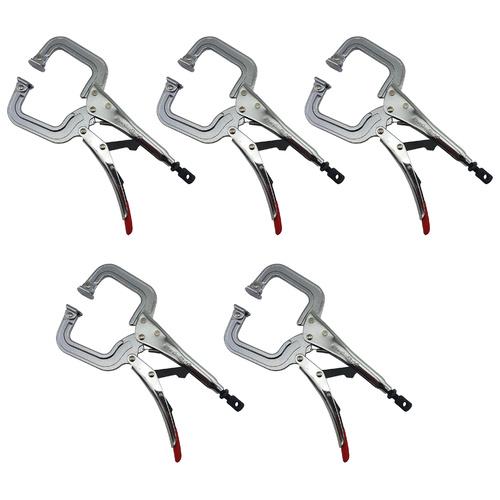 5 x Strong Hand Locking C-Clamp Pliers 280mm Long with Swivel Pad Ends