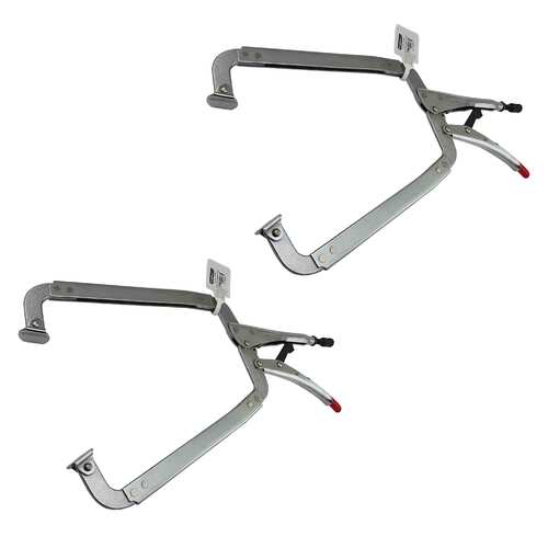 2 x Strong Hand Locking C-Clamp Deep Pliers 480mm Long with Swivel Pad Ends