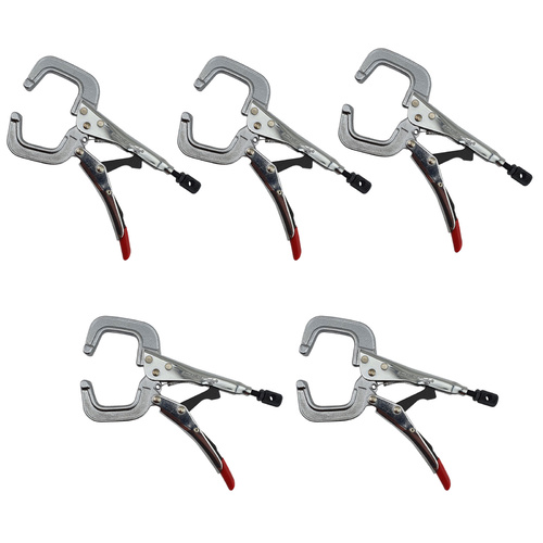 5 x Strong Hand Locking C-Clamp Pliers 165mm Long with Round Ends