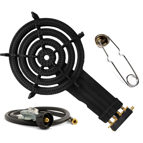 Cast Iron Quad Ring Burner Gas Cooker Gas Stove LPG - Hose & Regulator